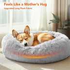 Deconovo Calming Donut Dog Bed, Washable Plush Round Pet Bed for Small Dogs & Cats with Raised Rim, Non-Slip Base and Soft Faux Fur—Lightweight, Easy-Care Design Light Grey 37" L x 37" W x 8" Th