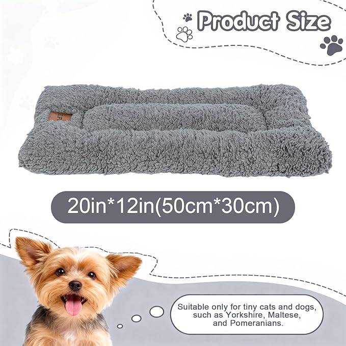 DELIFUR Warm Pet Stroller Pad - Non-Slip Kitten Puppy Bed Mat Soft Plush Winter Liner with Silicone Grips for Crate & Hard Floors Machine Washable Grey