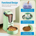 Automatic Cat Feeder Dog Water Bowl Dispenser – 2-Pack Automatic Dog Feeder with Silicone Mat, Pet Toothbrush – Safe Non-BPA Materials – Large Capacity for Small and Medium Animals Green
