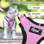 PUPTECK Cat Harness and Leash Set Escape Proof for Walking, Breathable Mash Vest Adjustable Harness for Cats Puppy Small Animals, Reflective at Night, Pink Medium