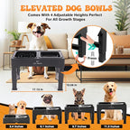 Dog Bowls Elevated, 4 Adjustable Height Raised Dogs Bowl with No-Spill Water Dish & Slow Feeder, Non-Slip Food & Water Bowl for Small Medium Large Dogs - Elevated Dog Bowls Large Breed