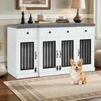 MCombo Wooden Dog Crate Furniture with 4 Drawers and 4 Lockable Doors, Pet Kennel TV Stand for Medium/Large Dogs 1872 (White and Grey)