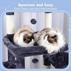 Hey-brother Cat Tree Tower, Scratching Posts with Extra Large Platform, Specious Condo, 2 Cozy Hammocks, Self-Grooming Brush for Indoor Adult Cats, Maine Coon 51.1 inches, Smoky Gray MPJ070G