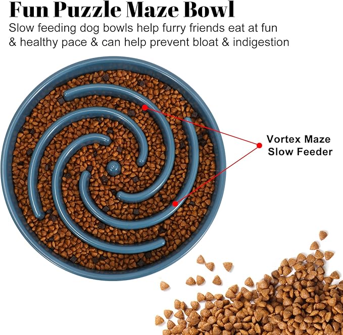 Blue Slow Feeder Maze Puzzle Bowl - Large Dog Non Slip Food Feeding Dishes for Medium Dogs, Interactive, Bloat Stop, Choking Prevention, Healthy