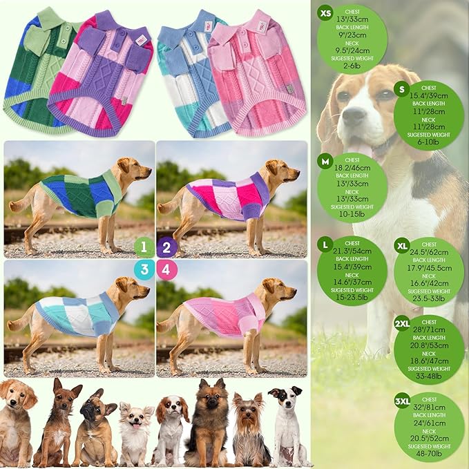 Pullover Dog Sweater,Half Chest Lapel Design Pet Sweaters for Dogs Boys or Girls,Pet Knitted Dog Clothes,Pet Clothing,Suitable for Various Sizes or Breeds Dogs Sweaters(Green Group XL)