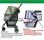 ROODO 3 Wheel Pet Stroller Best Lightweight Foldable Compact Portable Jogger All Terrain Travel Pet Gear Puppy Kitty Stroller for up to 30lbs Medium Small Dogs and Cats(Green)