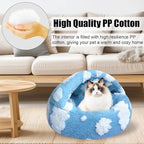 HYQ Cat Beds for Indoor Cats, Small Dog Bed with Cover Cave, Cozy Cat Cave Bed, Round Puppy Bed with Hooded Cover, Dog Beds for Small Dogs with Anti-Slip Bottom(Blue, 16×16 Inch)