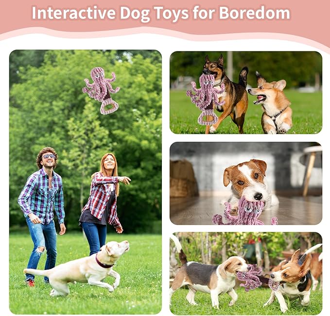 Squeaky Dog Toys, Octopus Dog Toy Interactive Tug of War Puppy Toy to Keep Them Busy(Purple)