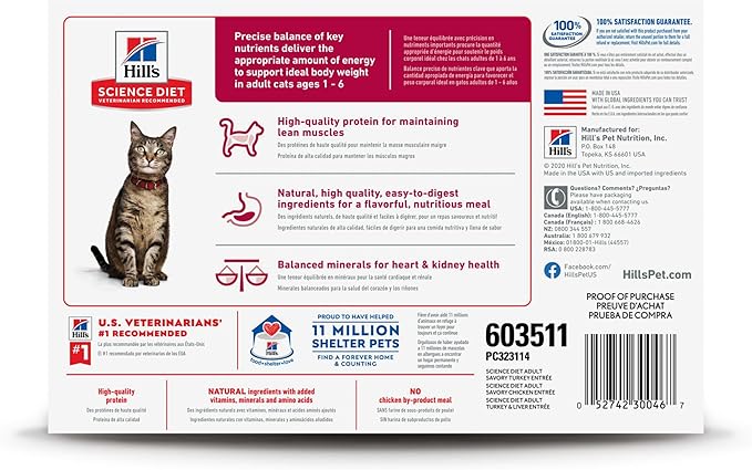 Hill's Science Diet Adult 1-6, Adult 1-6 Premium Nutrition, Wet Cat Food, Variety Pack: Turkey; Chicken; Turkey & Liver Minced, 5 oz Can Variety Pack, Case of 12