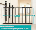 29"-57" Baby and Pet Safety Gate, 30" Tall Metal Walk-Thru Gate for Doorways & Stairs, Easy One-Hand Open, Dual Lock, Extensions & Wall Mounts Included (Brown, 29"-54" W x 30.5“H)