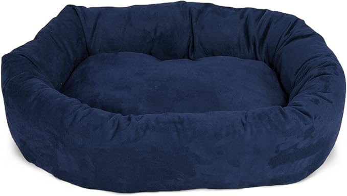 Majestic Pet 24 Inch Suede Calming Dog Bed Washable 24x19x7 (Inch) – Cozy Soft Round Donut Dog Bed with Spine Support for Dogs to Rest their Head - Round Pet Bed Small – Navy
