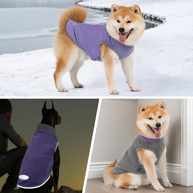 cyeollo 2 Pack Fleece Dog Sweater Pullover Sweatshirt Reflective Lightweight Dog Clothes for Large Dogs Girl Pet Apparel Purple, Grey, XXXL