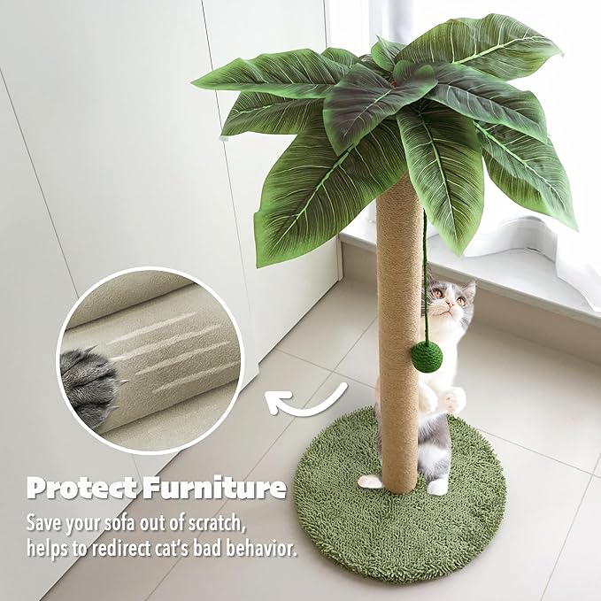 PETKARAY Cat Scratching Post with Cat Beach Chair, 36" Tall Palm Tree Cat Scratching Post, Large Sisal Cat Scratcher for Indoor Kittens