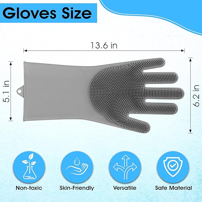 Pet Grooming Gloves - High-Density Silicone Gloves with Enhanced Five Finger Design for Massaging and Bathing Dogs and Cats (Grey)