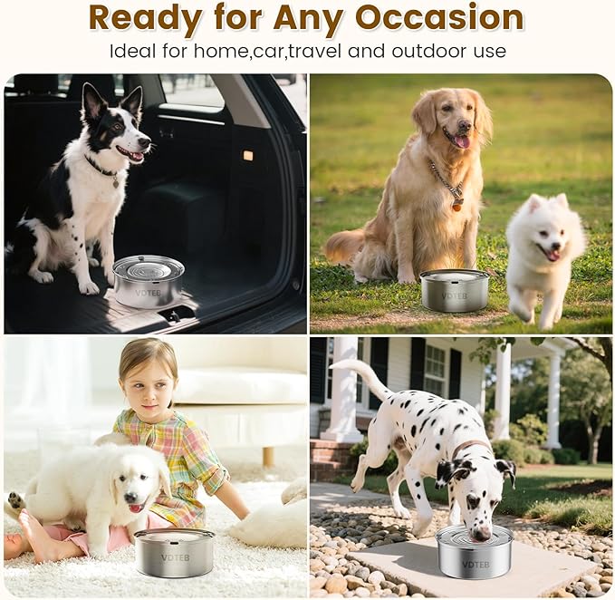 Dog Water Bowl No Spill,3L/101oz Stainless Steel Dog Water Bowl with Anti-Slip, Spill Proof Slobber Stopper No Drip Slow Drinking Dog Feeder for Sloppy Messy Drinkers
