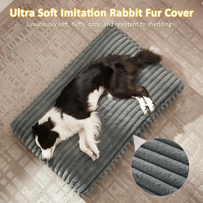 Dog Bed Medium Size Dog, Flat Pet Beds with Removable Washable Cover, Pet Mat Cute Crate Bed Thick Shredded Chopped Crate Foam & Anti Slip Bottom for Indoor, 29"x21"x3" Grey