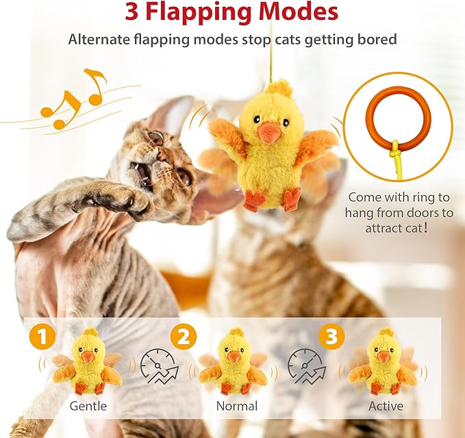 PETGEEK GiGwi Chirping Bird Cat Toys Realistic Bird Plush Toy - Perfect Melody Chaser Toys for Bored Indoor Adult Cats - Includes Hanging Loop for Cat Dancer (Chicken, Upgrade Flapping)