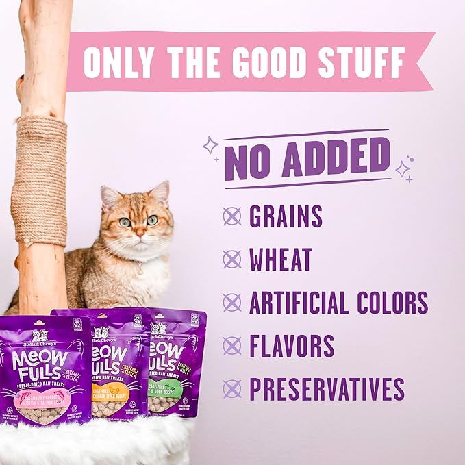 Stella & Chewy's Meowfulls Freeze Dried Cat Treats - Whitefish & Salmon Recipe - Raw Protein with Probiotics & Salmon Oil - 1 Calorie Per Treat - 1.5 oz