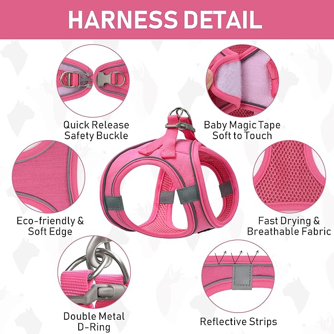 GAMUDA Small Pet Harness Collar and Leash Set, Step in No Chock No Pull Linen Fabric Soft Mesh Dog Vest Harnesses Reflective for Dogs Puppy Cats Kitten Rabbit (Pink, XXS)