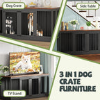 71" Dog Crate Furniture, Large Dog Kennel Furniture, Wood Double Dogs Crate Furniture Large Breed, Dog Crates for 2 Dogs Furniture, Black
