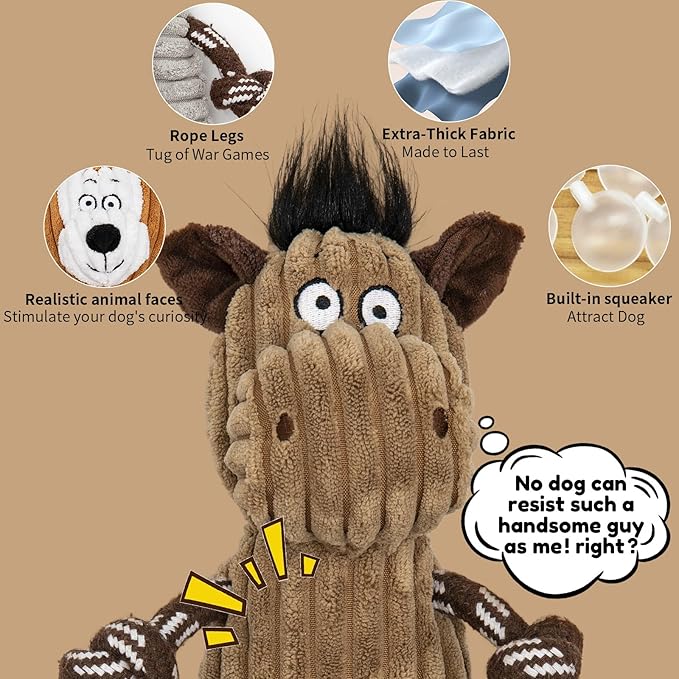 5 Pack Large Dog Squeaky Toys,Tough Stuffed Plush Dog chew Toys Assortment,Durable Plush Animal Dog Toys with Tug of War Rope to Keep Them Busy, Puppy Toys Value Bundle for Small Medium Large Dogs