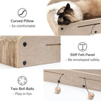 FUKUMARU 26 Inch Cat Scratcher Cardboard Lounge Bed, 2 Reversible Cat Scratch Pads Refill for Indoor Cats, Durable Cats Scratching Boards Extra Large Lounger Bed Sofa Couch with Ball Toy, Beige