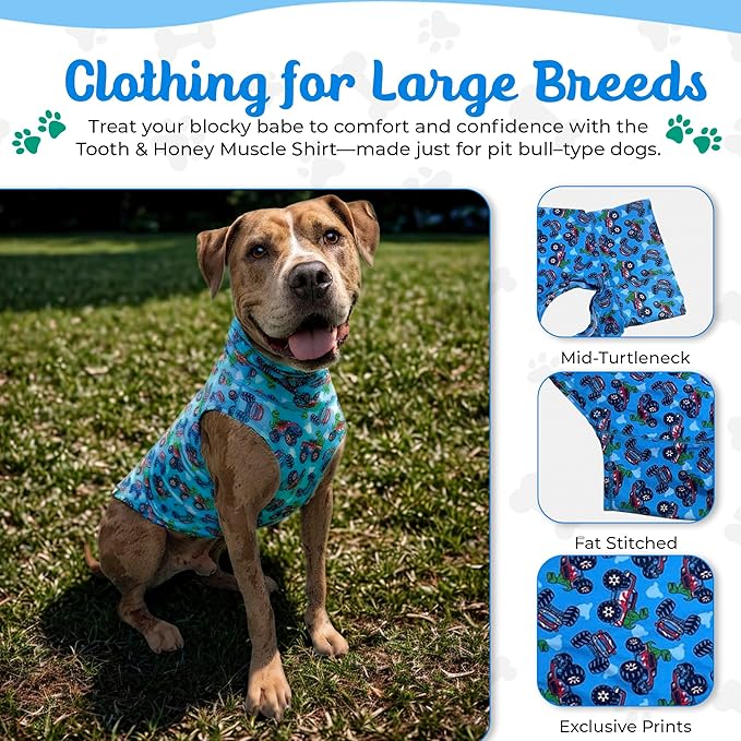 Tooth & Honey Muscle Shirt for Pitbulls – Lightweight Stretchy Dog Vest for Pit Bull Type Dogs – Soft, Breathable Dog Anxiety Shirt– Comfortable Summer Clothing for Large Breeds
