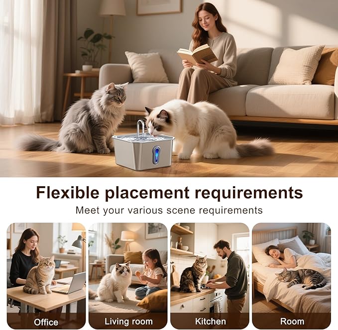 Stainless Steel Cat Water Fountain, 4L/135oz Automatic Circulation pet Water Dispenser, Quiet cat Bowl Water Dispenser, Suitable for Cats, Dogs and Multiple Pets. (Pet Fountain+6 Filters+6 Sponges)