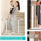 29"-57" Baby and Pet Safety Gate, 30" Tall Metal Walk-Thru Gate for Doorways & Stairs, Easy One-Hand Open, Dual Lock, Extensions & Wall Mounts Included (White, 29"-54" W x 30.5“H)