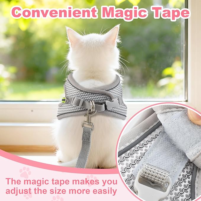 Escape Proof Cat Harness and Leash Set, Adorable Purple Floral Cats Vest Harness for Kittens Breathable Adjustable Step-in Cat Walking Harness with Reflective Strip for Outdoor Walking Travel