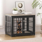 32 Inch Heavy Duty Dog Crate Furniture for Medium and Small Dogs, Decorative Pet House End Table, Wooden Cage Kennel Furniture Indoor, Grey