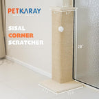 PETKARAY Couch Corner Cat Scratcher, 28'' Corner Scratching Post Cat Wall Scratcher, Sisal Scratch Pad for Sofa, Wall Furniture Protector with Toy Ball