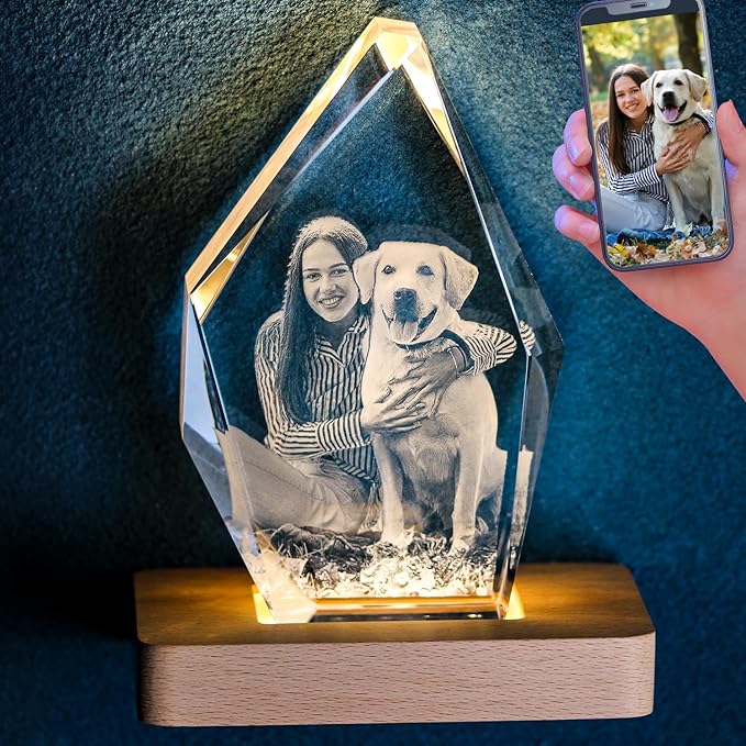 Personalized Dog Memorial Gifts, 3D Crystal Photo,Pet Memorial Gift,3D Engraved Crystal Keepsake Gift, Dog Photo Frame,Christmas Personalized Gift,Dog Pictures