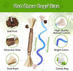 Silvervine Sticks for Cats & Cat Chew Rope Toy with Refillable Natural Catnip Bag for Teeth Cleaning, Interactive Cat Catnip Toys for Indoor Cats, Kitten Teething Toys for All Breeds (8Pcs)