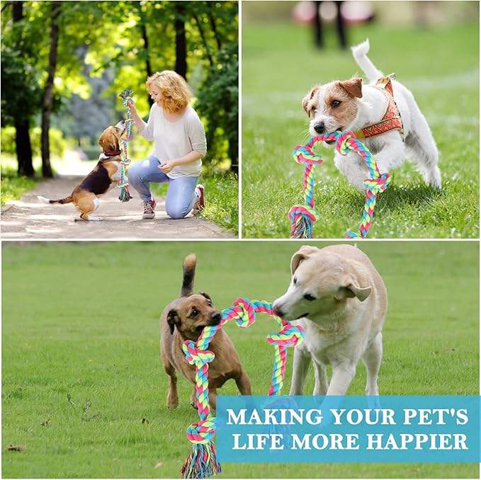 Dog Rope Toys for Large Medium Dog Chewers, Rope Indestructible Dog Chew Toys, 37 Inch 5 Knots Tough Dog Tug Toy for Teeth Cleaning, Tug of War