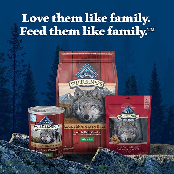 Blue Buffalo Wilderness Adult Wet Dog Food, High-Protein and Grain-Free, Made with Natural Ingredients, Rocky Mountain Recipe Red Meat Paté, 12.5-oz Can (12 count)