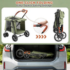 Medium Dog Stroller, Dual Entry One-Touch Folding,Small and Medium Pet Stroller,360° Rotating Front Wheels,70 lbs Weight Capacity for Outdoor Travel and Elderly Dogs - Green