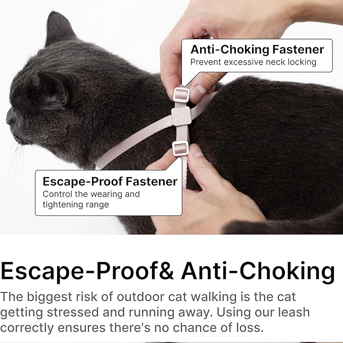 Cat Harness and Leash 2-in-1, Escape Proof Anti-Chocking Harness Adjustable Lighweight Leash for Walking Outoor Training for Kitten Small Large Cats Puppy, US IDA Bronze Award (Linen)