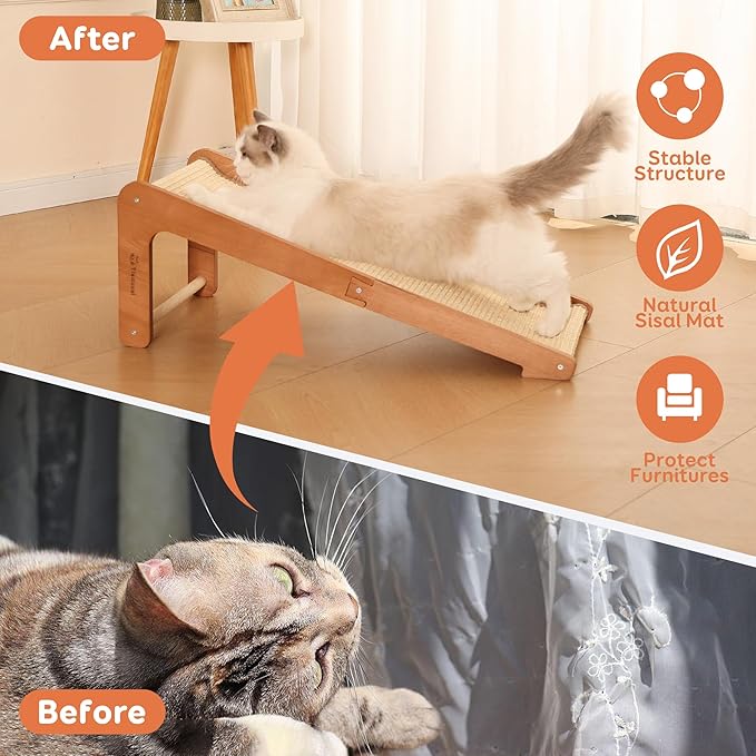Extra-Larger Cat Scratching Post - Beechwood Base, 28.5" Natural Sisal Woven Cat Scratch Pad, Durable Cat Scratcher, Furniture Protector for Cats' Clawing and Play