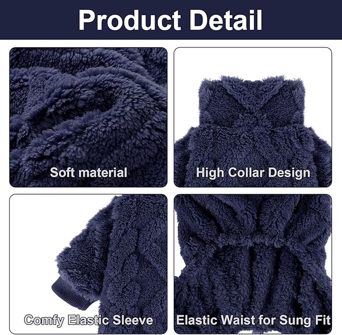 Dog Pajamas Small Sized Dog,Pajamas for Dogs, Winter Chihuahua Yorkie Teacup Cat Sweater Clothes Outfits,Soft Cold Weather Pet Coat Warm Fleece Puppy Pjs(Small, Dark Blue)