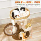 Modern Cat Tree for Indoor Cats, Wood Cat Tree with Natural Sisal-Covered Scratching Posts, Unique Cat Furniture Activity Center with Cat Scratching Ball Toy