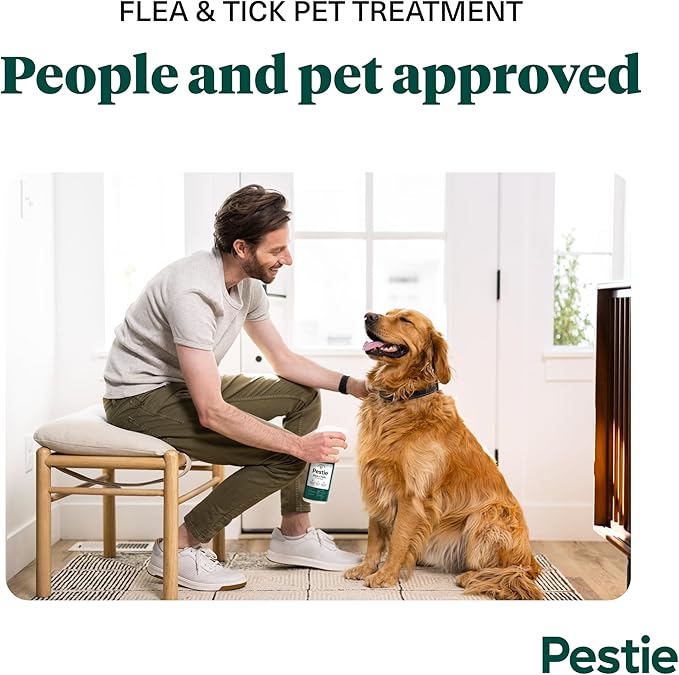 Pestie Flea & Tick Treatment for Pets, Plant-Powered Spray, Repels and Kills Fleas, Ticks and Mosquitos, Safe for Cats and Dogs, Easy Spray-On, Featuring Cedarwood, Peppermint, Thyme, and Rosemary