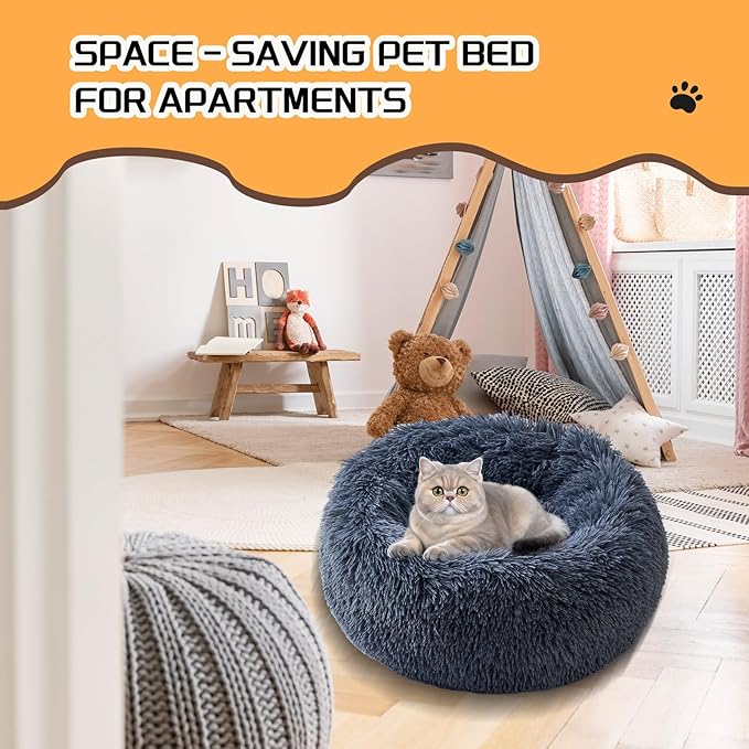 Comfort Donut Dog Bed for Small Dogs, Cat Bed & Pet Bed for Indoor Use, Medium Size with Soft Plush, Round Dog Beds for Large Dogs and Cats (Gray, 32''Lx32''Wx8''Th)