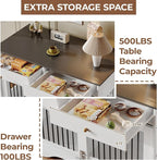 Dog Furniture Crate, 47" Large Dog Crate Furniture w/ 2 Storage Draws & Removable Divider for Large/Medium/Small Dogs (White, One Cage)