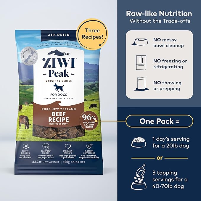 ZIWI Peak Air-Dried Dog Food – Beef - All Natural, High Protein, Grain Free, Limited Ingredient w/Superfoods (3.5oz)