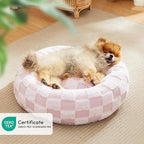 Love's cabin Round Donut Cat and Dog Cushion Bed, 20in Pet Bed for Cats or Small Dogs, Anti-Slip & Water-Resistant Bottom, Super Soft Durable Fabric Pet beds, Washable Luxury Cat & Dog Bed Pink Plaid