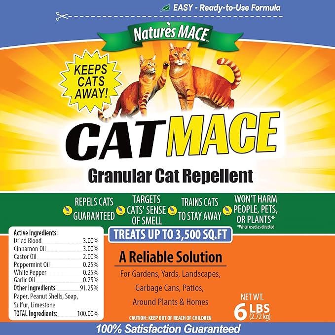 Nature's Mace Cat Mace, Cat Repellent Outdoor Granular, Deterrent, Stop Cats, Keep Cats Away, for Yard, Garden, Anti Cat Pee, No-Dig, Training Tool, 6 lb, Safe to Use Around People, Pets, Plants