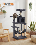 Feandrea Cat Tree, 56.3-Inch Cat Tower for Indoor Cats, Multi-Level Cat Condo with 4 Scratching Posts, 2 Perches, Hammock, Cave, Smoky Gray UPCT161G01