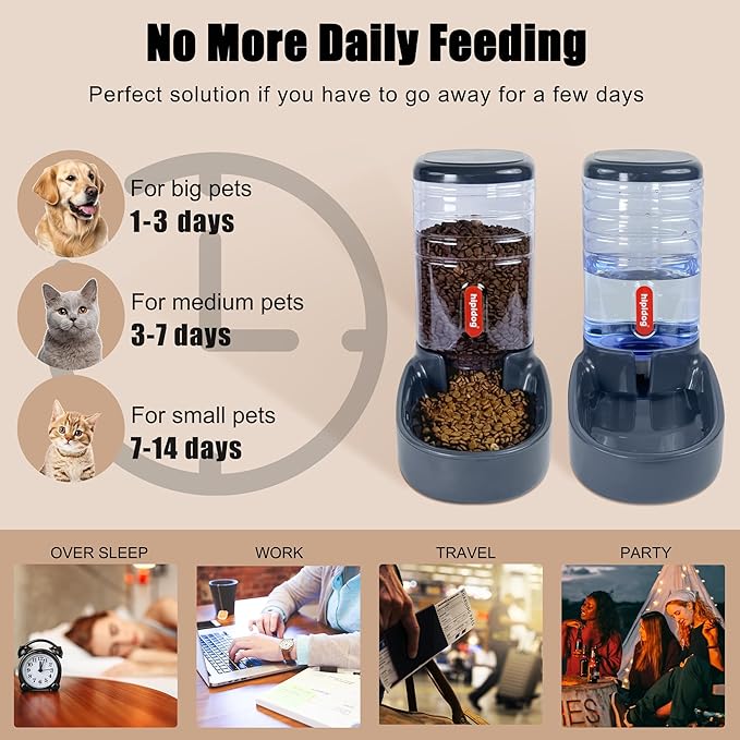 Automatic Pet Feeder Small&Medium Pets Automatic Food Feeder and Waterer Set 3.8L, Travel Supply Feeder and Water Dispenser for Dogs Cats Pets Animals