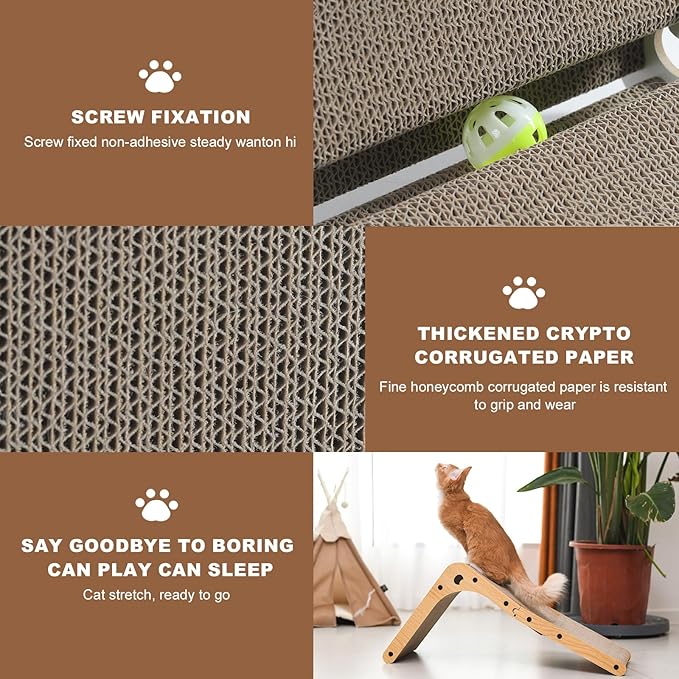 Cat Scratcher Cat Claw Board L-Shaped Vertical Simple and Durable Cat Claw Board Not Easy to Drop Scraps Belt Bell Ball Cat Scratching Board (Grainy)